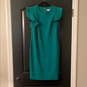 Elegant Teal Ruffle Sleeve Dress